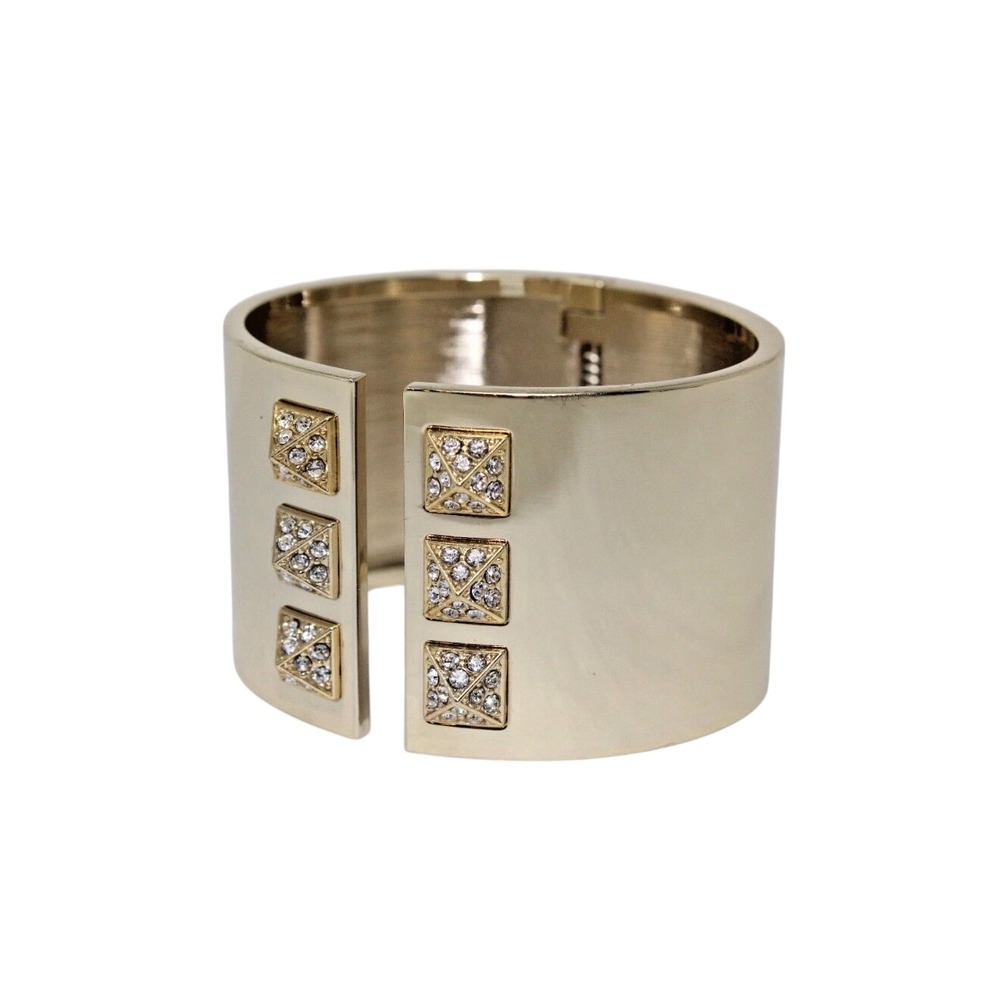 Limited Edition! Victoria's Secret Gold Tone Pyramid Stud Crystal Pavé Wide Cuff